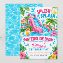 Water Slide Bash Summer Birthday Invitation