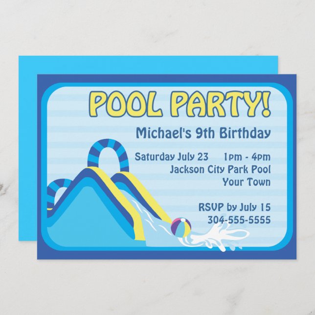 Water Slide Birthday Invitation (Front/Back)