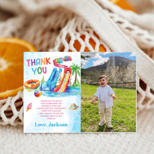 Water Slide Birthday Party Photo Thank You Card