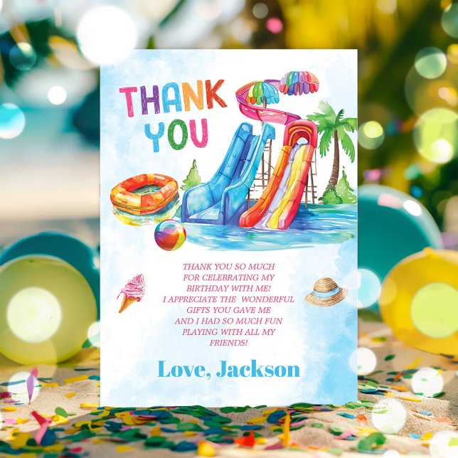 Water Slide Birthday Party  Thank You Card (Creator Uploaded)