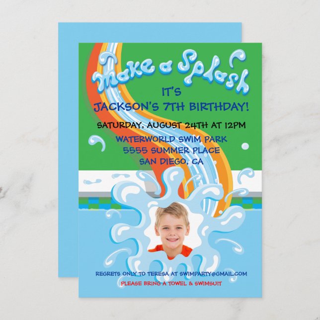 Water Slide Park Pool Party Invitation (Front/Back)