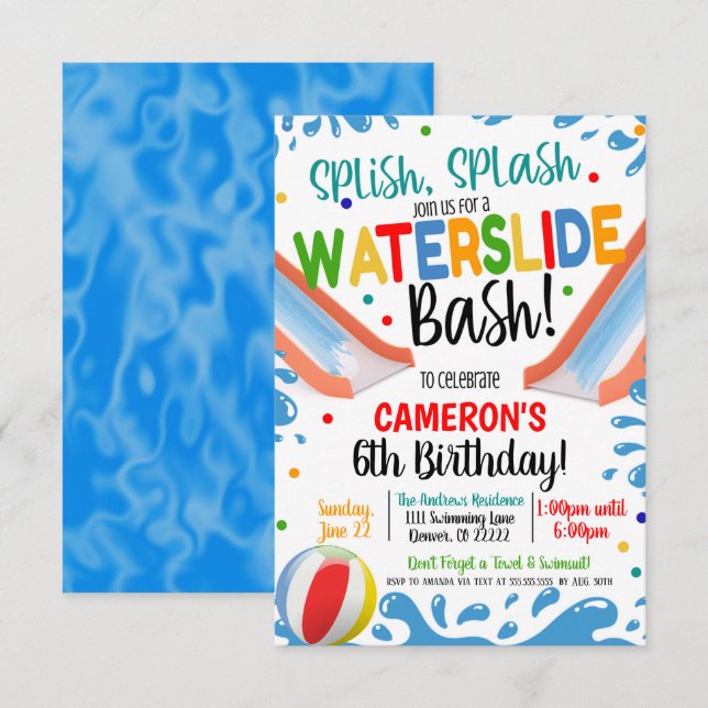 Water Slide Party Invitation (Front/Back)