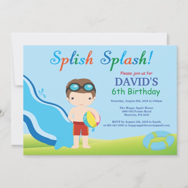 Water Slide Pool Party Birthday Invitation Boy (Front)