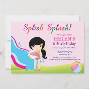 Water Slide Pool Party Birthday Invitation Girl
