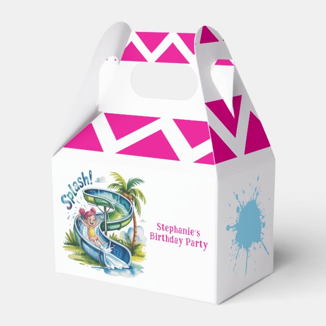 Water Slide Splash Girl Birthday Party  Favour Box (Front Side)