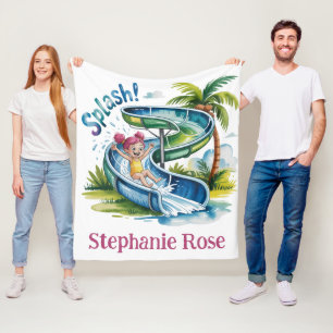 Water Slide Splash Girl Birthday Party Gift Fleece Blanket