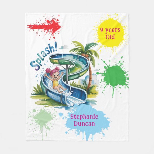 Water Slide Splash Girl Birthday Party Gift  Fleece Blanket (Front)
