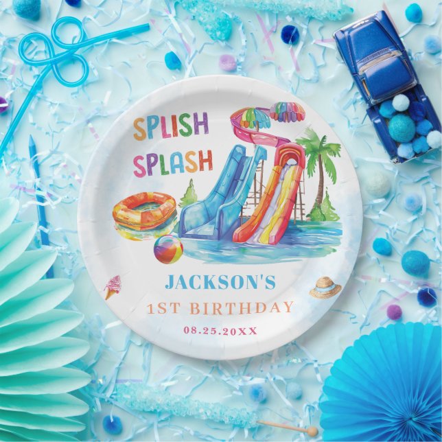 Water Slide Splish Splash Birthday Party Paper Plate (Party)