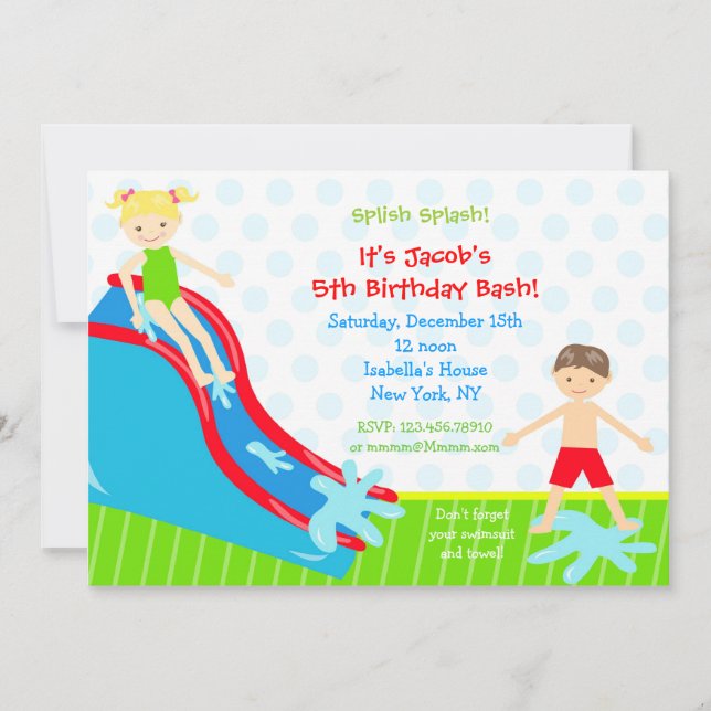 Water slide Waterslide Birthday Invitations (Front)