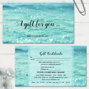 Water Sparkles Beauty Spa Gift Certificate Card