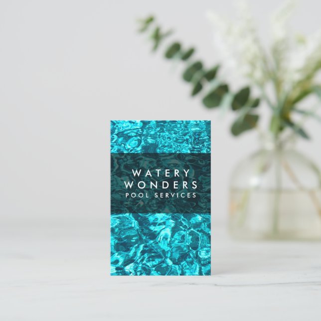 Water Sparkles Swimming Pool Cleaning Gardener Business Card (Standing Front)