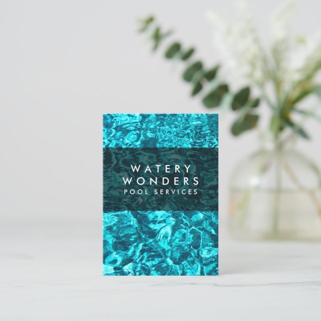 Water Sparkles Swimming Pool Cleaning Gardener Business Card (Standing Front)