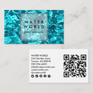 Water Sparkles Swimming Pool Service Photo QR Code Business Card