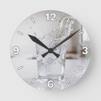 Water Splash Glass Refreshing Kitchen Home Decor Round Clock