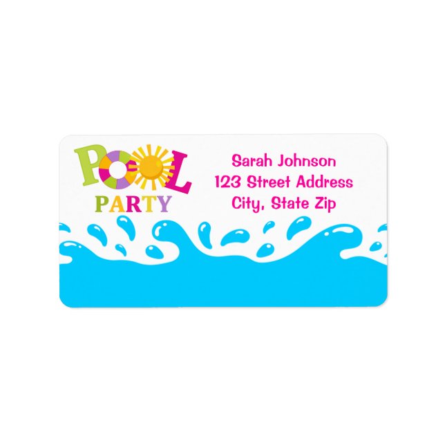 Water Splash Pool Party Girl Address Label (Front)