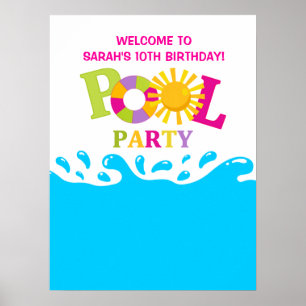 Water Splash Pool Party Girl Birthday Poster