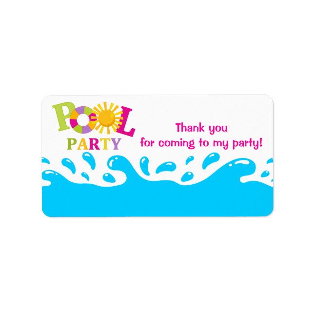 Water Splash Pool Party Girl Favour Tag Label (Front)