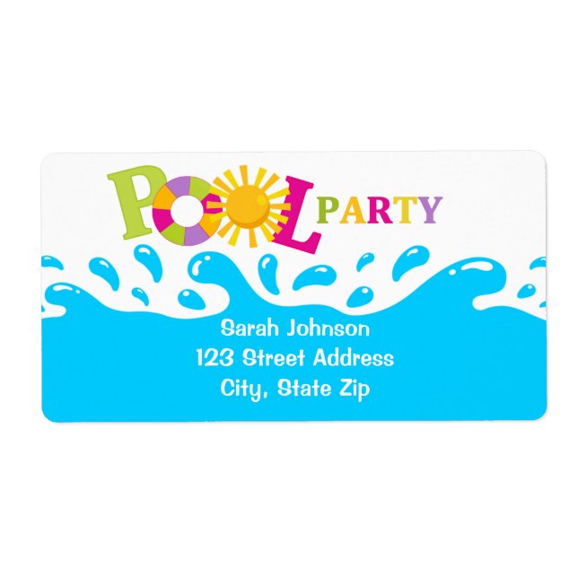 Water Splash Pool Party Girl Shipping Labels (Front)