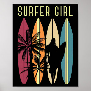 Water Sports Surfing Girls Surfboard Surfer Hobby  Poster