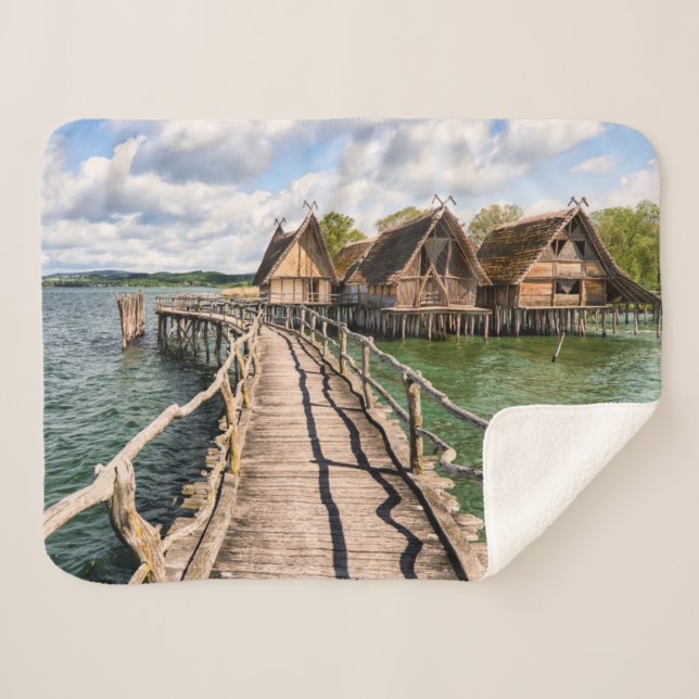 Water | Stilt Houses Over the Water Sherpa Blanket (Front (Horizontal))