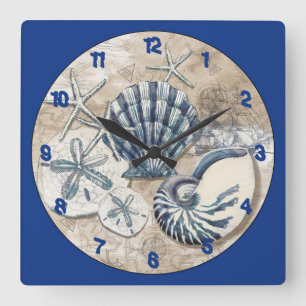 Water Themed Sea Shell Square Wall Clock
