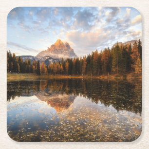 Water Tre Cime Di Lavaredo Italy Square Paper Coaster