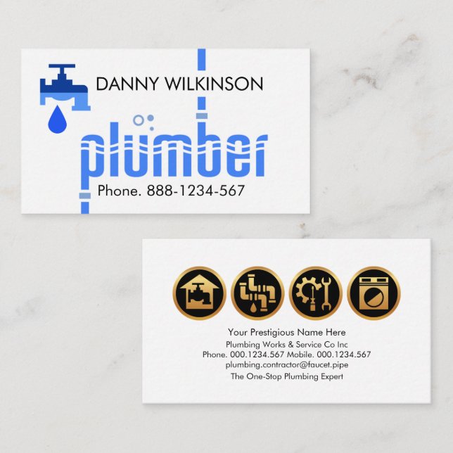Water Wave Leaking Plumber Layers Business Card (Front/Back)