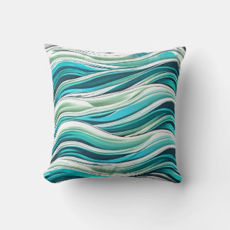 Water Waves, green blue Cushion