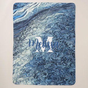 Water Waves Monogram Sherpa Blanket
