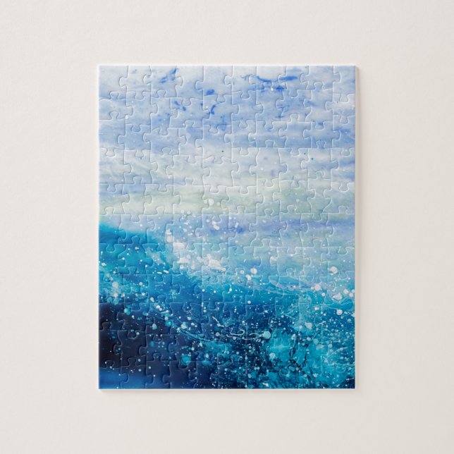 Water waves ocean wave blue teal painting jigsaw puzzle (Vertical)