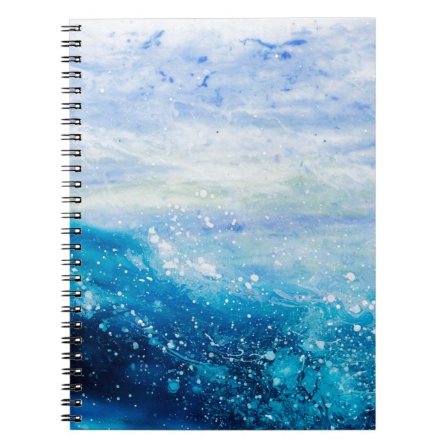 Water waves ocean wave blue teal painting notebook (Front)