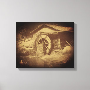 Water Wheel Duck Pond Vintage Canvas Print