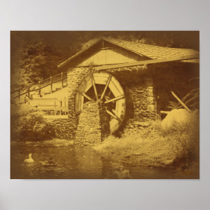 Water Wheel Duck Pond Vintage Look Poster