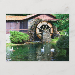 Water Wheel Pond Seurat Painting Postcard