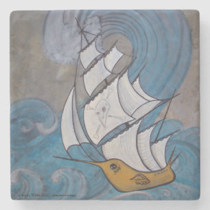 Water Wings Pirate Ship Bird Nautical Art Marble Stone Coaster