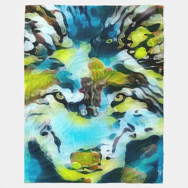 Water Wolf Spirit Watercolor Art Fleece Blanket (Front)
