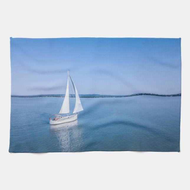 Water | Yacht at Lake Balaton Lake Hungary Tea Towel (Horizontal)