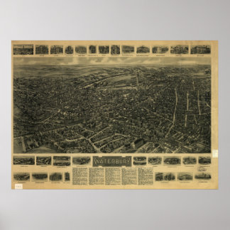 Waterbury Connecticut 1917 Antique Panoramic Map Poster