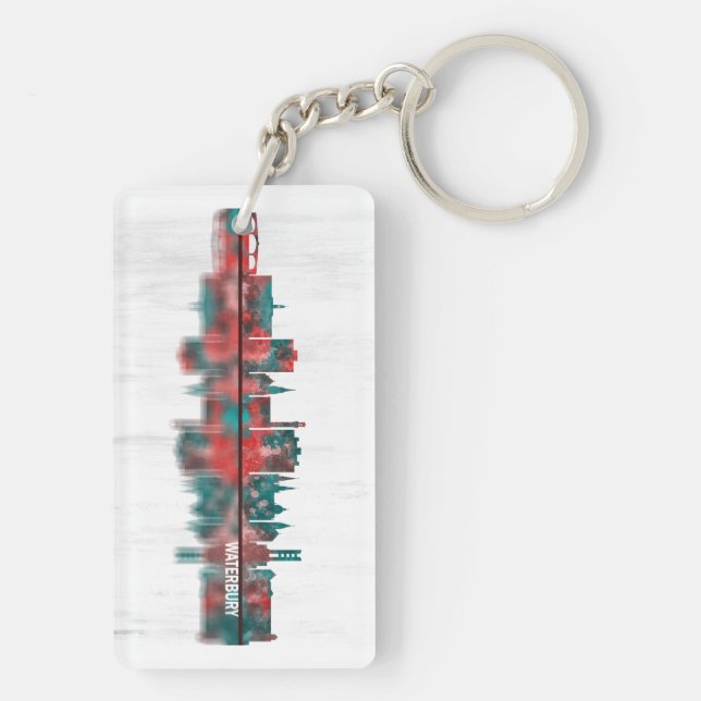 Waterbury Connecticut Skyline Key Ring (Back)