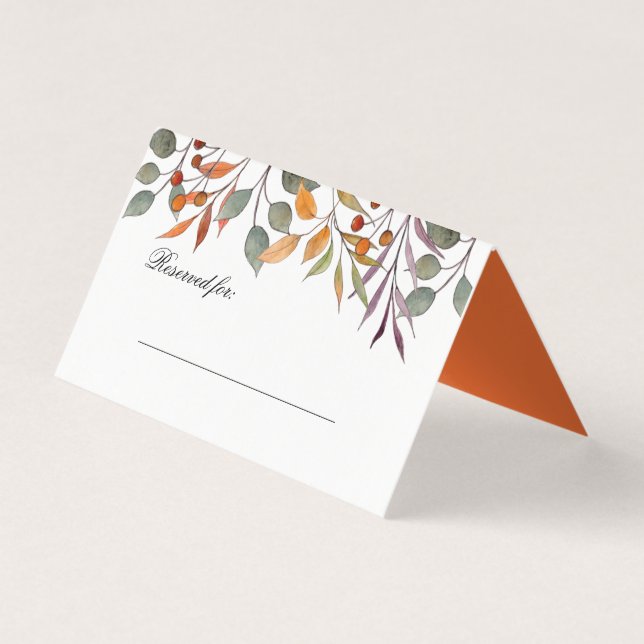  Watercolo Autumn Foliage Thanksgiving place card (Front)