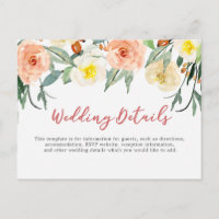 Watercolo floral wedding details/ information card