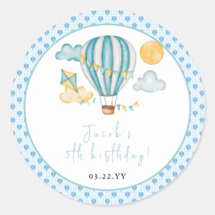 Watercolo Hot Air Balloon Kid 5th Birthday Party  Classic Round Sticker