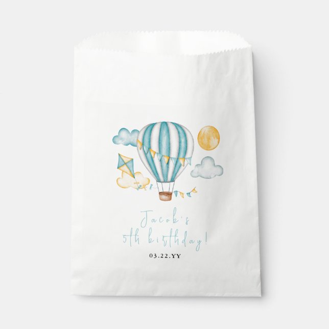 Watercolo Hot Air Balloon Kid 5th Birthday Party  Favour Bag (Front)