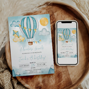 Watercolo Hot Air Balloon Kid 5th Birthday Party  Invitation