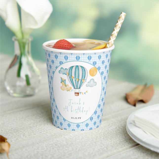 Watercolo Hot Air Balloon Kid 5th Birthday Party  Paper Cups (Insitu)