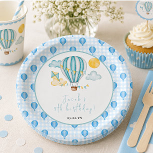 Watercolo Hot Air Balloon Kid 5th Birthday Party Paper Plate