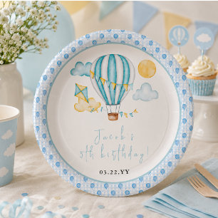 Watercolo Hot Air Balloon Kid 5th Birthday Party Paper Plate