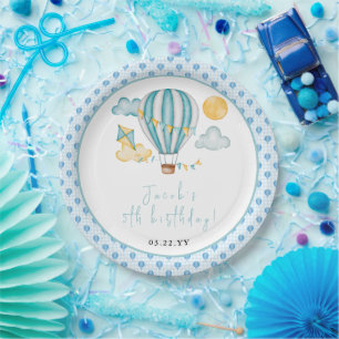Watercolo Hot Air Balloon Kid 5th Birthday Party  Paper Plate