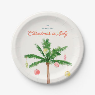 Watercolo Palm Tree Christmas in July Summer Party Paper Plate