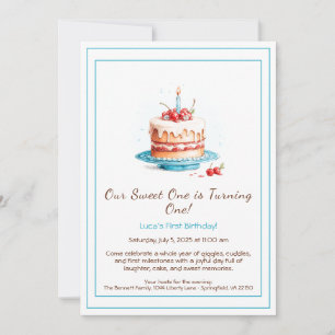 Watercolor 1st Birthday Invitation with Cake Candl